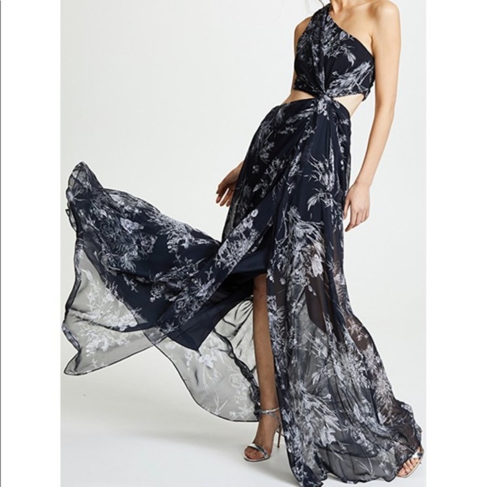 NWT $695 Cinq a Sept Goldie One-Shoulder Floral-Print Silk Dress Sz 2